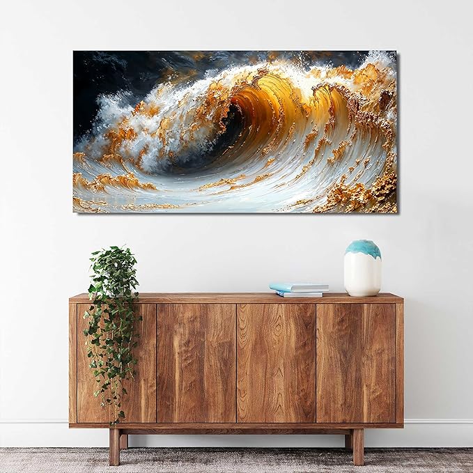 Canvas Wall Art Decor Large Artwork for Walls Wall Art Pictures for Living Room Art Work for Wall Decor Gold Wave Wall Art Prints Modern Abstract Wall Art Kitchen Bedroom Office Decor 20" X 40"