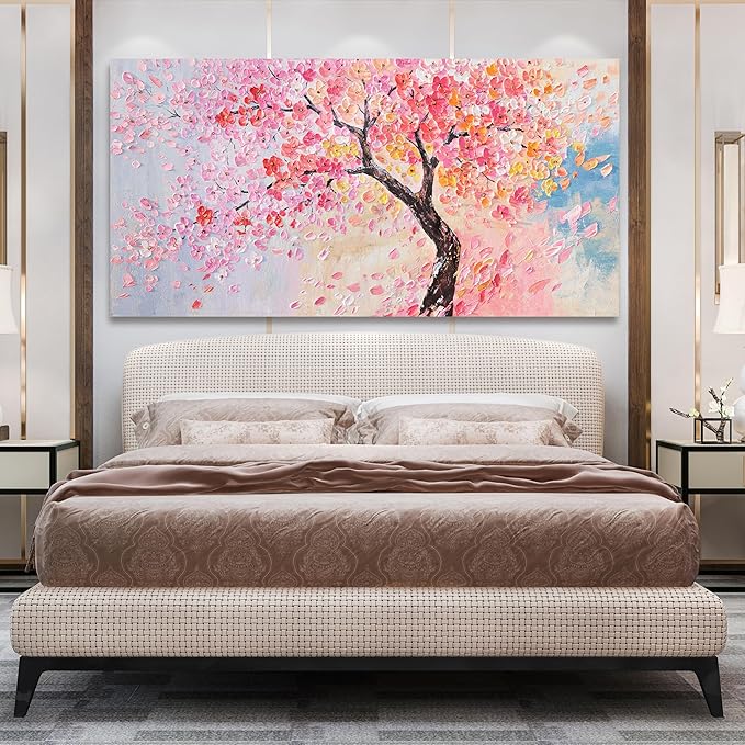 Canvas Wall Art Decor Artwork for Walls Large Tree of Life Wall Art for Living Room Vintage Blue Pink Wall Art Decor Tree Flower Wall Art Decoations Prints for Room Home Office Wall Decor 29"X58"