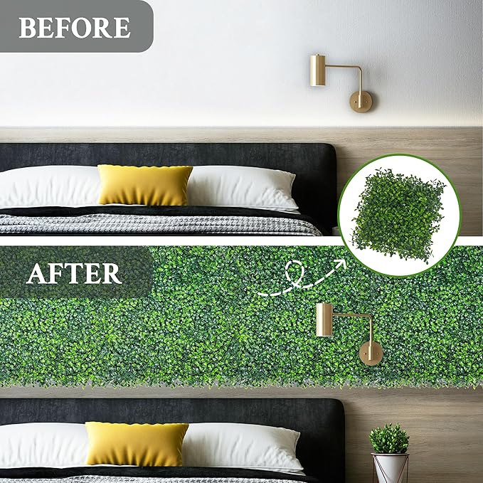 Artificial Grass Wall Panel,10"x 10"(24P) 4-Layer Leaf UV-Anti Greenery Faux Boxwood for Indoor,Outdoor Patio Balcony Privacy & Ivy Fence Covering Privacy, Garden, Backyard Wall Backdrop Decor