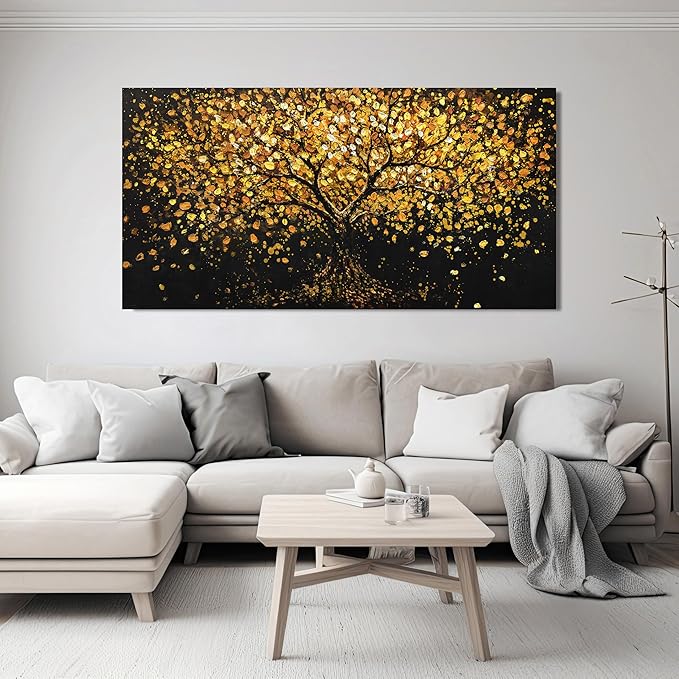 Canvas Wall Art Decor Wall Art Pictures for Living Room Canvas Modern Art Wall Decor Black and Yellow Wall Art Decor Tree of Life Wall Art Prints Art Work for Home Office Kitchen Wall Decor 24"X48"