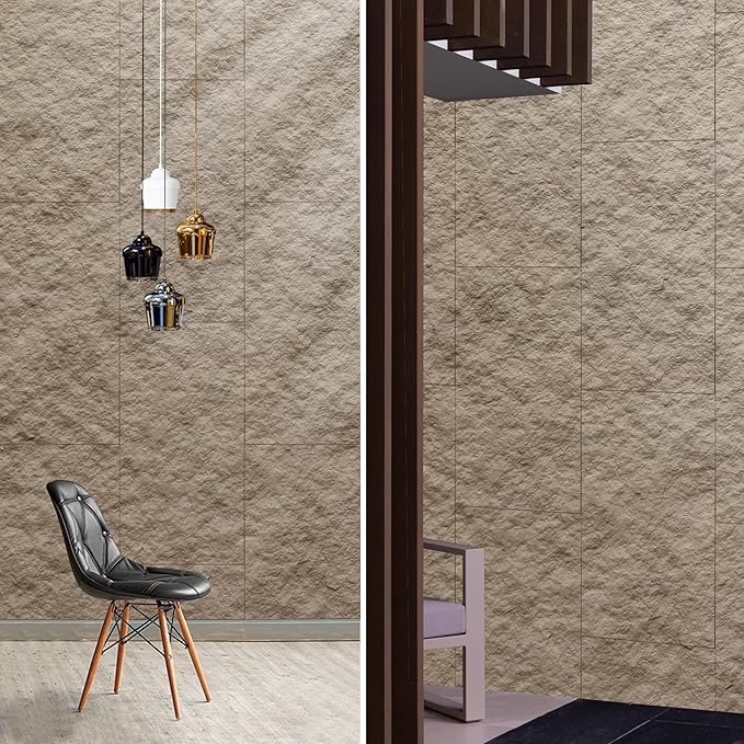 KASARO PU 3D Faux Stone Wall Panels, 4 PCS Wainscoting Panel for Interior Wall Decor, Cement Texture Accent for Home, Office, 47.2×23.6inch, Stone Yellow