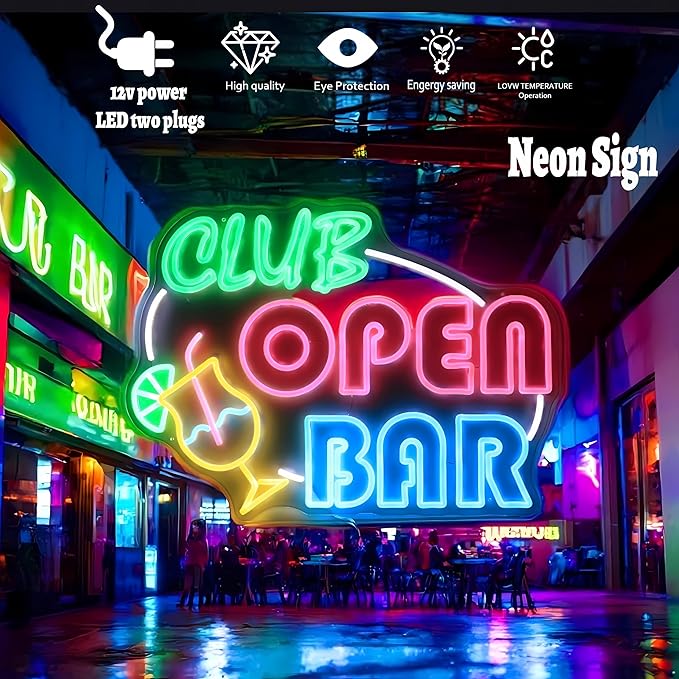 Open Bar Neon Sign Definition Bar Signs, Led USB Powered Bright Happy Hour Neon Light for Wall Decor Bar Pub Man Cave Party Art Decor