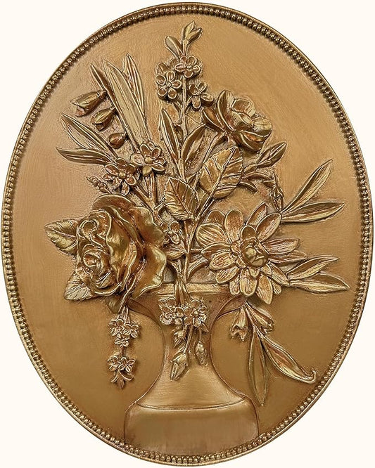 97 Decor Vintage Wall Sculptures For Living Room - Gold Vintage Wall Decor, Ornate Oval Hangings Antique Pediment Brass Floral Walls Art Gallery For Home Kitchen Bedroom Decorations