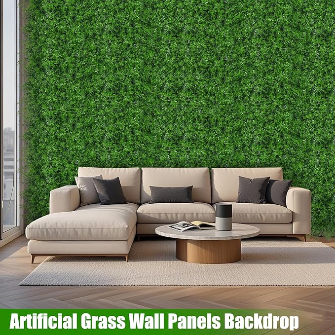 20"x20" 12pcs Grass Wall Panels, Artificial Fern Grass Backdrop with UV Protection, Fake Greenery Plant Boxwood Panels, Green Wall Decor for Outdoor Indoor Patio Garden Backyard