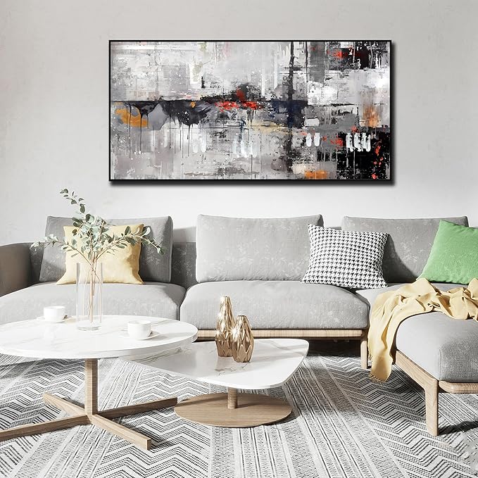 Abstract Wall Art for Living Room - Large Framed Wall Art - Black and White Pictures for Wall Ready to Hang Size 29" x 59"