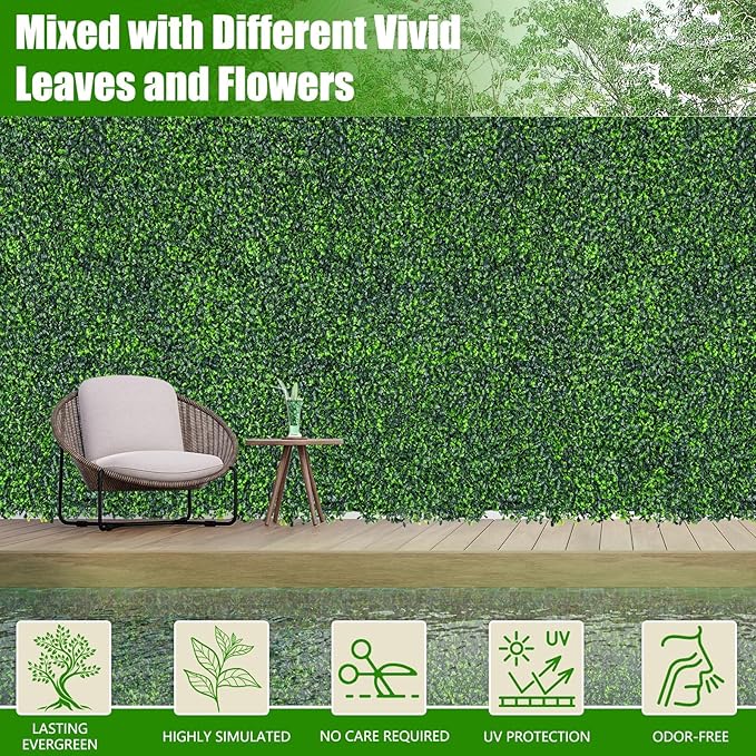 Artificial Boxwood Roll,71x126 in(62 sqft) UV-Anti Faux Ivy Grass Wall Backdrop for Balcony Privacy, Fake Grennery Wall Decor for Garden, Patio, Backyard