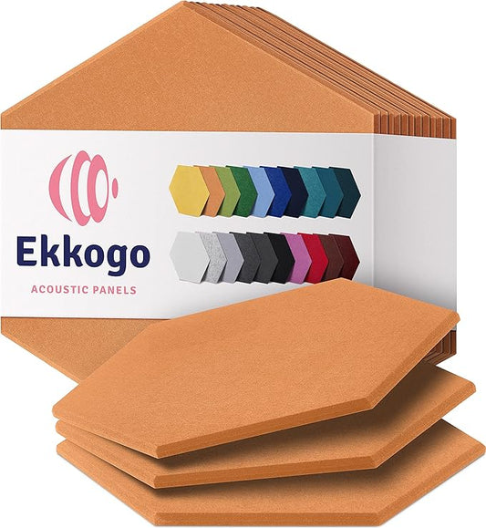 Acoustic Panels 12-Pack Soundproof Wall Panels 12"X10.4"X0.4" Sound Panels High Density Sound Dampening Panels - [70'S Orange Hexagon]
