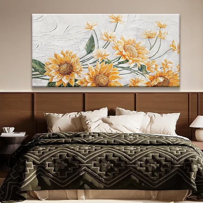 Canvas Wall Art Living Room Home Wall Decor Modern Canvas Art Wall Decor 29x58 Inches Large Wall Art Elegant Sunflower Picture For Bedroom Dining Room Office Artwork