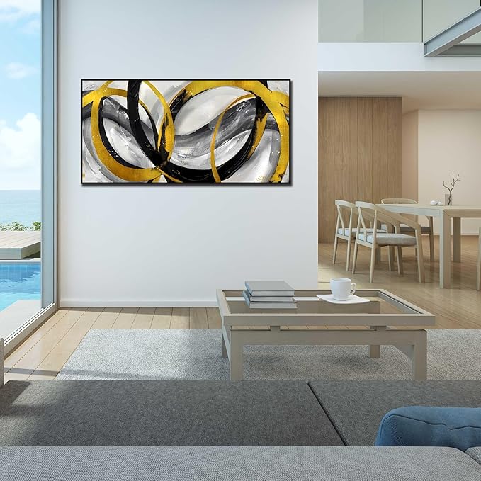 Abstract Canvas Wall Art Living Room - Black and Gold Wall Art - Large Picture Frames for Wall Size 29" x 59"