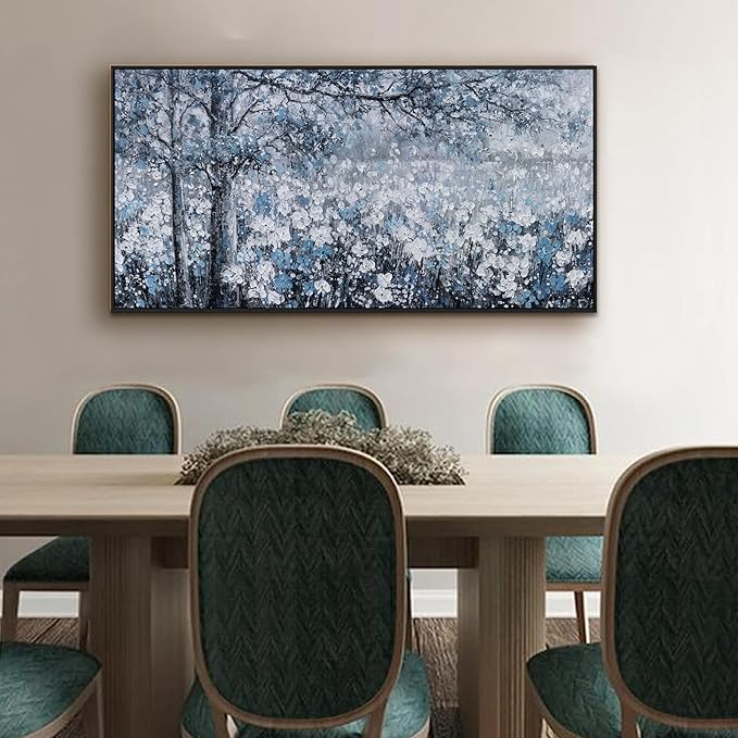 Canvas Wall Art Print Paintings Blue And White Abstract Tree Flower Landscape Home Prints Decor Framed Ready To Hang For Living Room Bedroom And Office Home Kitchen Artwork 20"×40"