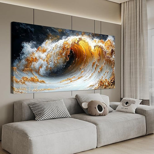 Canvas Wall Art Decor Large Artwork for Walls Wall Art Pictures for Living Room Art Work for Wall Decor Gold Wave Wall Art Prints Modern Abstract Wall Art Kitchen Bedroom Office Decor 20" X 40"