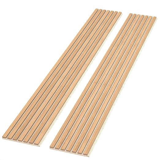 106” x 12.6” Acoustic Wood Wall Paneling, Decorative Sound Proof Panels for Walls and Ceilings, 3D Slat Wood Wall Panels (Set of 40) (American Oak w/White Base)