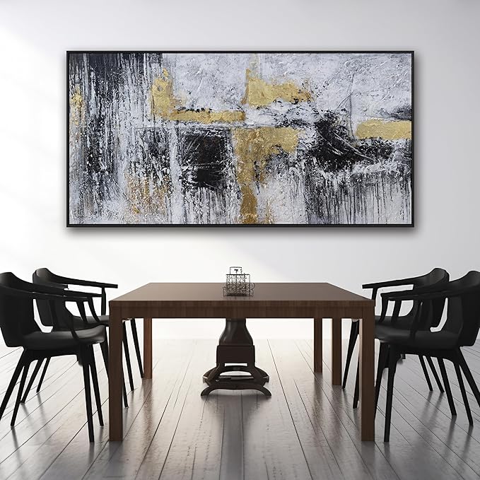 Large Abstract Wall Art Wall Decor Bedroom Pictures Artwork Black And Gold Wall Decor Artwork Modern Painting Wall Decoration Pictures For Living Room Home Kitchen Office 29x58 Inch Framed