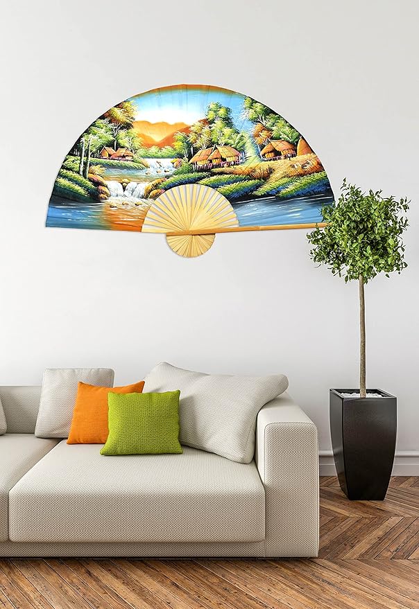 Oriental-Decor Tranquility Folding Wall Fan Hand-painted Wall Decor Art (40 inch wide)