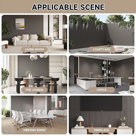 2 Pack Wood Slat Wall Wood Paneling,95 x 8 in Soundpoof Wooden Engineered Wooden Slat Wall Panels,Stylish Acoustic Wall Panels for Interior Walls Decor with Felt Backing,Black-Brown