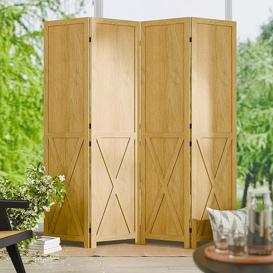 Cozy Castle Wood Room Divider, 4 Panels Folding Privacy Screen, 66.9'' Wall Divider, Barnwood Room Separator, Freestanding Partition, Temporary Wall for for Home Office Restaurant Decorative, Natural
