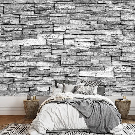 wall26 Removable Wall Sticker/Wall Mural Gray Brick Rock Stone Pattern Abstract Shapes Digital Art Modern Art Panorama Multicolor Relax/Calm for Living Room, Bedroom, Office - 100x144 inches