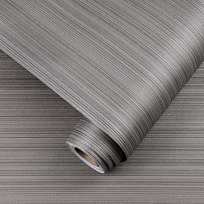 Brown Grasscloth Peel and Stick Wallpaper Linen Wallpaper 15.7" x 472" Vintage Texture Contact Paper Self-Adhesive Faux Grasscloth Wall Paper for Room Walls, Cabinets, Furniture, Shelf Linen