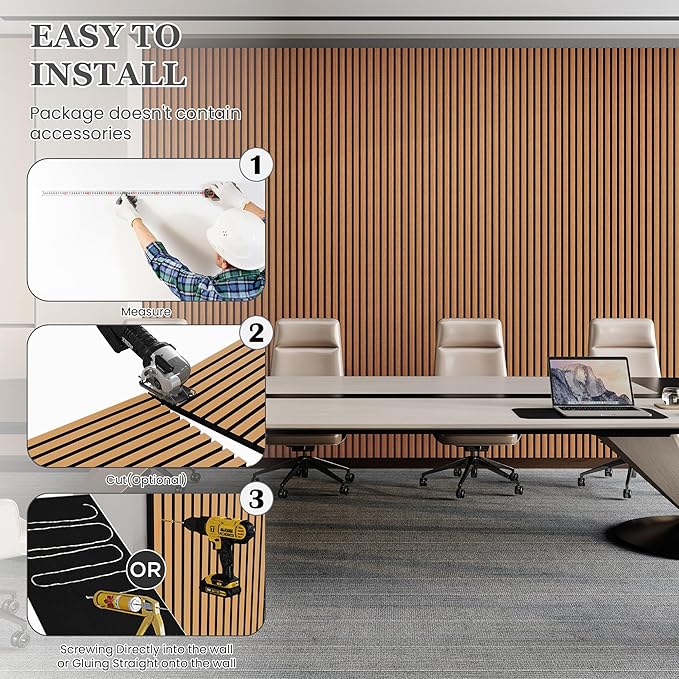 2 Pack 105.9" x 20.5" x 0.8" Acoustic Wall Panels Sound Absorbing, Wood Slat Wall Panels for Wall Decor, Soundproof Wood Wall Panels, Brown