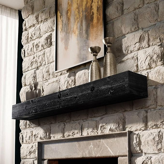 BoscoMondo Fireplace Mantel, Wall-Mounted 48 inch Floating Shelf for Wall, Tv Shelf, Rustic Shelf - 8x6x48 Intense Black