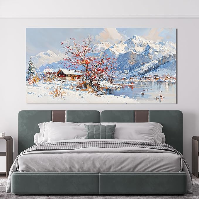 Canvas Oversized Wall Art Prints Wall Art Pictures for Living Room Landscape Farmhouse Large Wall Art Decorations Canvas Art Wall Decor Red Tree Flower Artwork For Walls Bedroom Home Decor 29" X 58"