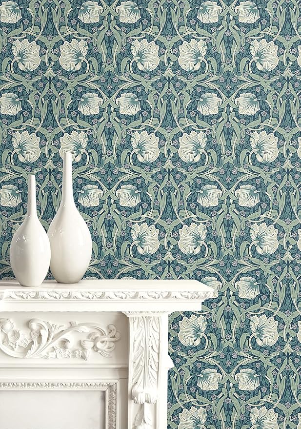 NextWall Pimpernel Floral Peel and Stick Wallpaper (Teal & Sandstone)