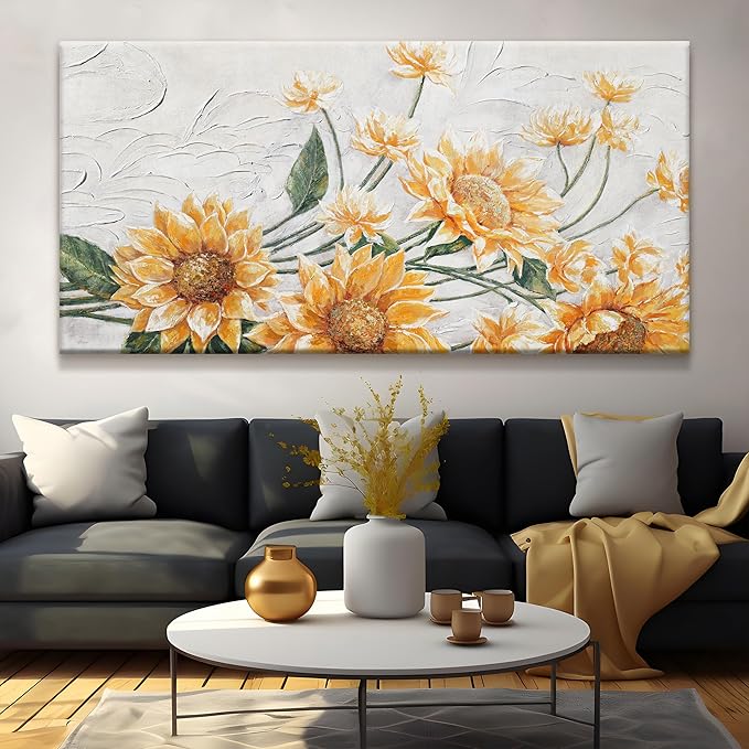 Canvas Wall Art Living Room Home Wall Decor Modern Canvas Art Wall Decor 29x58 Inches Large Wall Art Elegant Sunflower Picture For Bedroom Dining Room Office Artwork