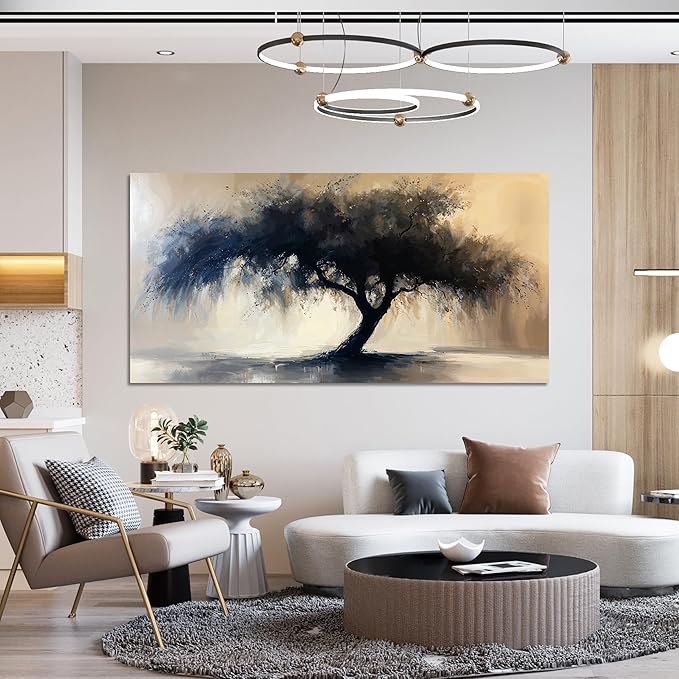 Abstract Wall Art Decor Modern Canvas Art Work For Wall Decorations Living Room Black Tree Of Life Wall Art Black Abstract Minimalist Wall Art Canvas Prints Art Work For Home Office Wall Decor 20" X 40"