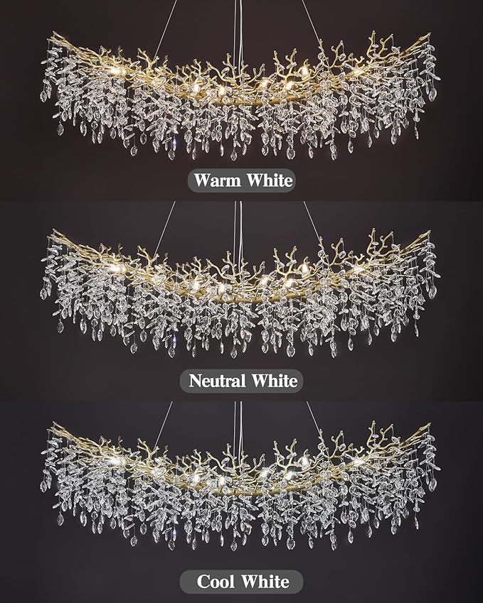 Modern Crystal Chandelier for Dining Room, 16-Light 63" Gold Tree Branch Chandeliers, Luxury K9 Crystal Rectangular Chandeliers for Kitchen Island Living Room