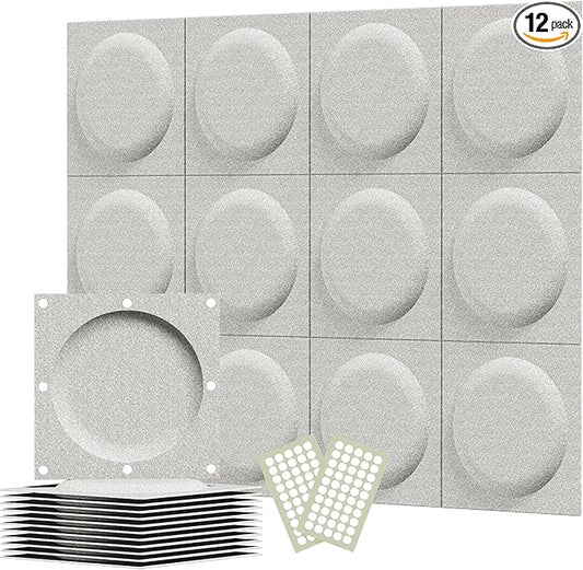 Acoustical 3D Wall Panels, 12 Pack 12''x12'' Circle Art Acoustic Panels for Interior Wall Decor, Decorative Acoustic Panels, Acoustic Wall Panels, Sound Absorbing Wall 3D Art (Oatmeal)