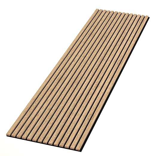 94" L x 24" W Acoustic Wood Wall Paneling, Decorative Sound Proof Panels for and Ceilings, 3D Slat Panels, Wood Slat Panels (Set of 10) (Light Walnut.)