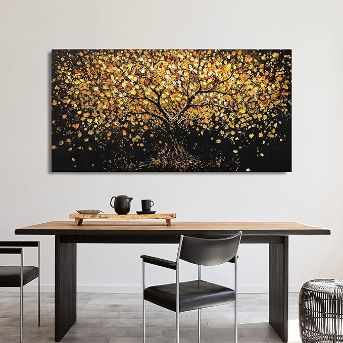 Canvas Wall Art Decor Wall Art Pictures for Living Room Canvas Modern Art Wall Decor Black and Yellow Wall Art Decor Tree of Life Wall Art Prints Art Work for Home Office Kitchen Wall Decor 24"X48"