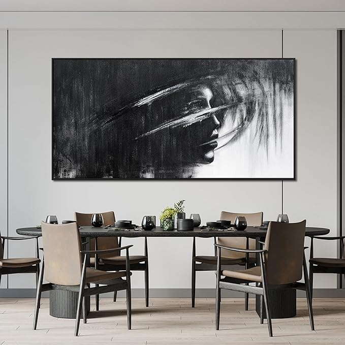 Abstract Wall Art Decor Large Wall Art Pictures for Living Room Black and White Abstract Wall Art Decor Large Framed Artwork for Walls Modern Canvas Wall Art Prints Bedroom Office Wall Decor 29" X 59"