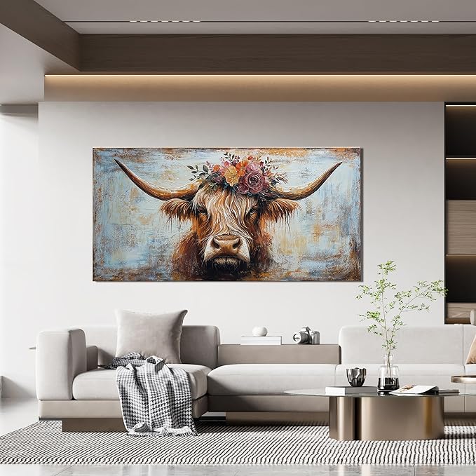 Canvas Wall Art Decor Wall Art Picutures for Living Room Artwork for Wall Decor Highland Cow Wall Art Prints Vintage Wall Art Decorations Art Work for Walls Home Bedroom Office Decor 20" X 40"