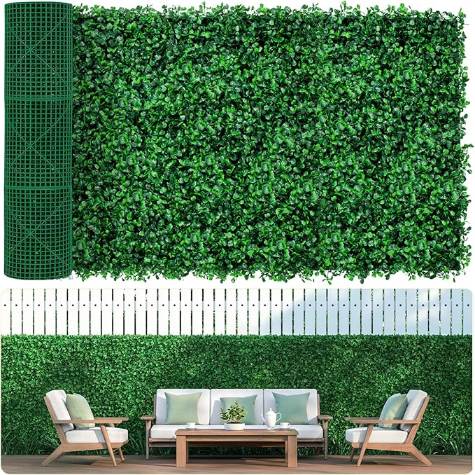AOKIE 48x120 in Artificial Grass Roll Wall(40 sq ft), Boxwood Hedge Wall Panels UV-Anti Grass Backdrop Wall Decor, Greenery Privacy Hedge Screen for Indoor Outdoor Patio Balcony, Party Garden Fence