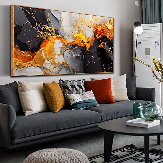 Canvas Abstract Wall-Art for Office - Black and White Pictures for Wall - Framed Prints for Wall Decor Living Room Bedroom 29" x 59"