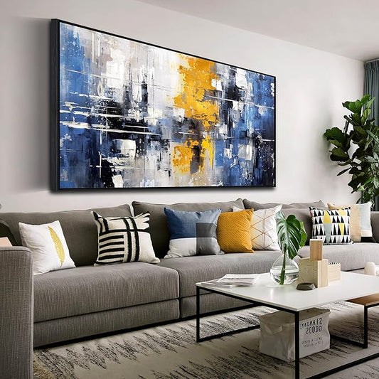Abstract Paintings Canvas Wall Art - Blue Pictures Wall Decor - Framed Wall Art for Living Room Ready to Hang Size 29" x 59"