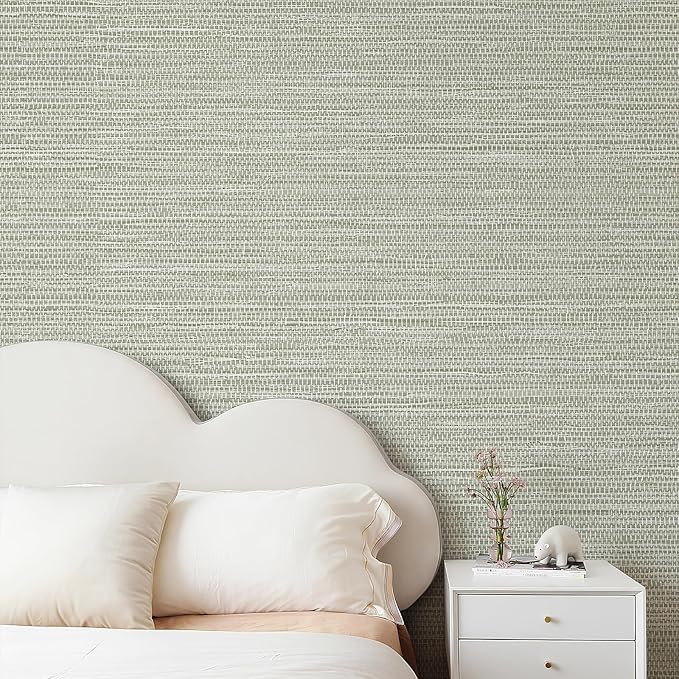 JiffDiff Grasscloth Wallpaper Peel and Stick Cream Grassweave Peel & Stick Textured Wallpaper Self Adhesive Contact Paper 17.3"x472"
