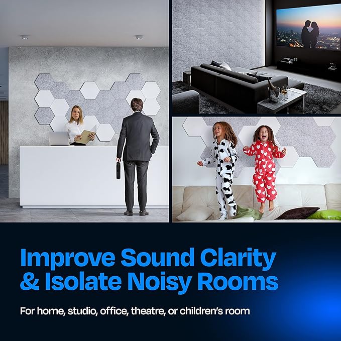 Acoustic Panels 12-Pack Soundproof Wall Panels 14"X12.1"X0.4" Sound Panels High Density Sound Dampening Panels - [Smoky White Hexagon]