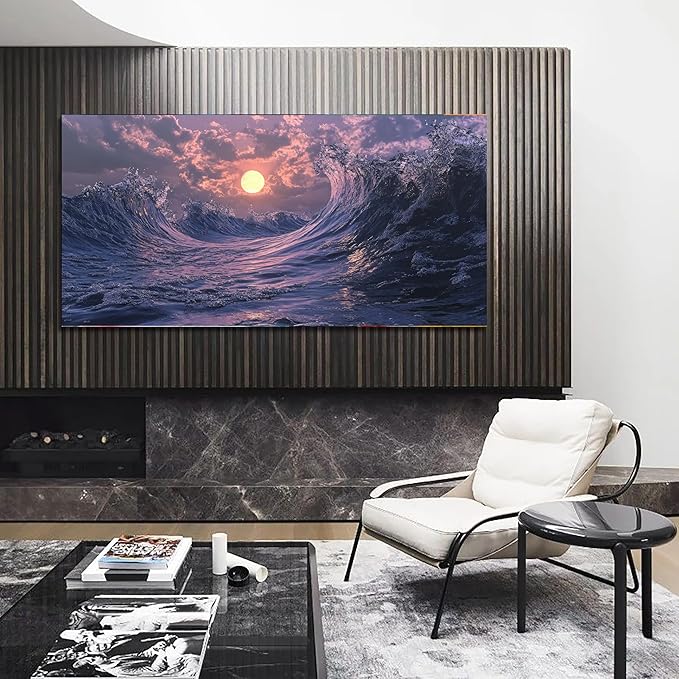 Canvas Wall Art for Living Room Artwork for Walls Canvas Modern Art Wall Decor Nature Landscap Wall Art Decor Purple Coastal Beach Wall Art Prints Art Work for Home Office Kitchen Wall Decor 24" X 48"