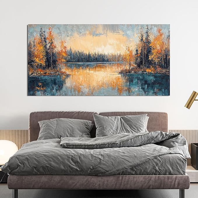 Canvas Wall Art Decor Large Wall Art for Living Room Canvas Art Wall Decor Nature Landscape Wall Art Decor Pictures Yellow Nightfall Wall Art Prints Artwork for Walls Bedroom Office Wall Decor 24"X48"