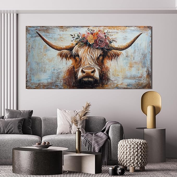 Canvas Wall Art Decor Artwork for Wall Decor Highland Cow Wall Art Prints Wall Art Picutures for Living Room Large Vintage Wall Art Decorations Art Work for Walls Home Bedroom Office Decor 24" X 48"