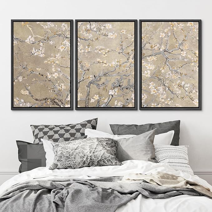 MUDECOR Framed Canvas Print Wall Art Blossoming Branches Vintage Floral Illustrations Realism Decorative for Living Room, Bedroom, Office - 24"x36"x3 Black