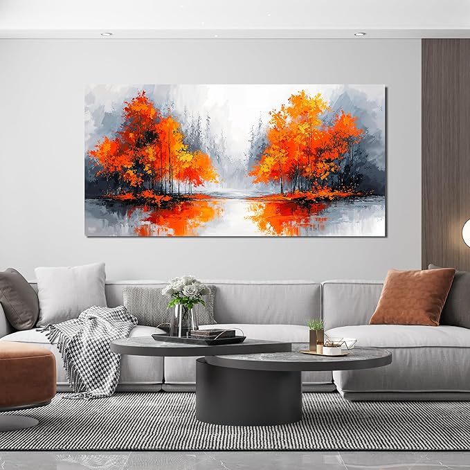 Canvas Wall Art Decor Modern Large Wall Art for Living Room Canvas Art Wall Decor Fall Orange Artwork for Walls Landscape Black and White Wall Art Prints Bedroom Office Home Decor 24" X 48"