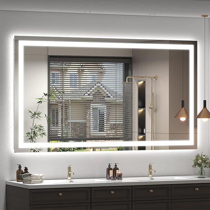 68x38 Inch Lighted Bathroom Mirror for Wall, LED Illuminated Vanity Mirror with Lights, Dimmable, Anti-Fog, Shatterproof, ETL Listed (Backlit and Front Lighted)