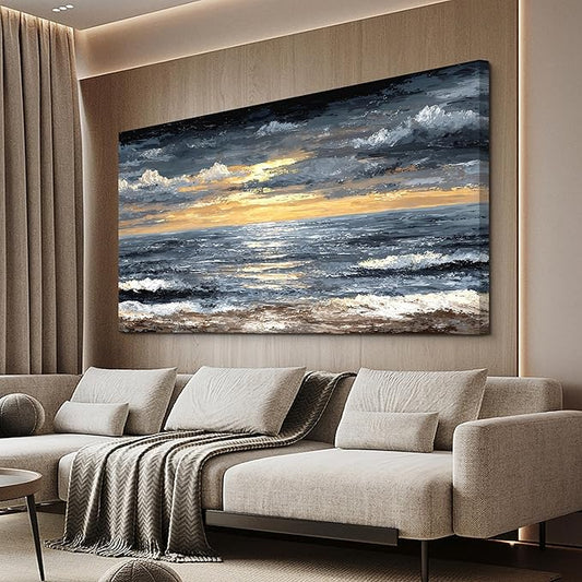 Canvas Oversized Wall Art Decor Modern Wall Art Pictures for Living Room Abstract Coastal Wall Art Prints Large Landscape Wall Art Decorations Abstract Canvas Art Wall Decor Home Office Decor 29"X58"