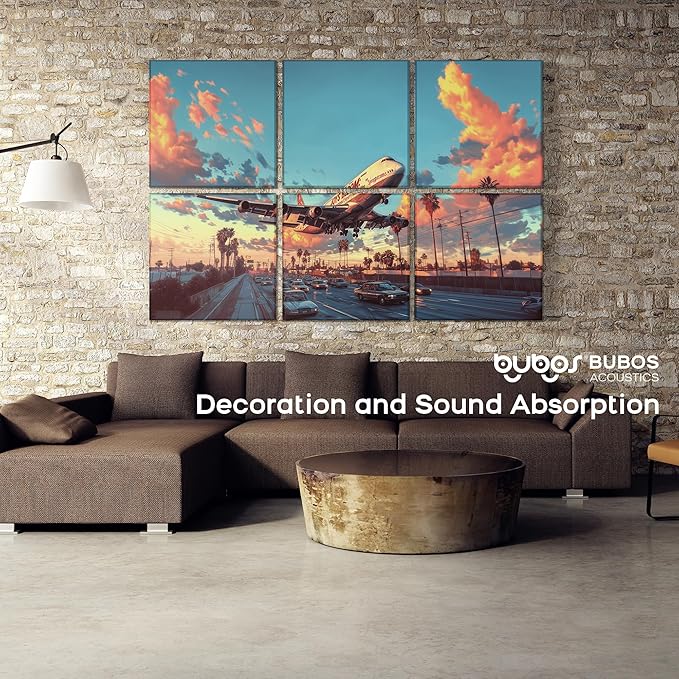 BUBOS 6 Pack Art Acoustic Panels Soundproof Wall Panel,70.8X47.2 Inches Large Absorbing Panel,Self-Adhesive Decorative Acoustical Panels, Acoustic Treatment for Home（Urban Wings）
