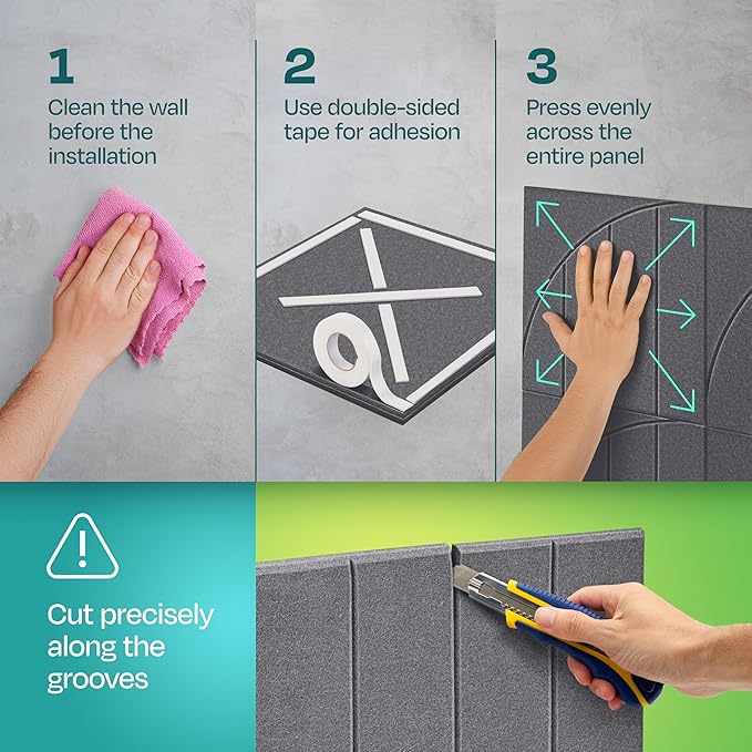 Acoustic Panels 12-Pack Soundproof Wall Panels 12"x12"x0.4" Decorative Sound Dampening for Your Home, Office, Studio, Bedroom & More with Unique ModuArc Carving [Pebble Gray]