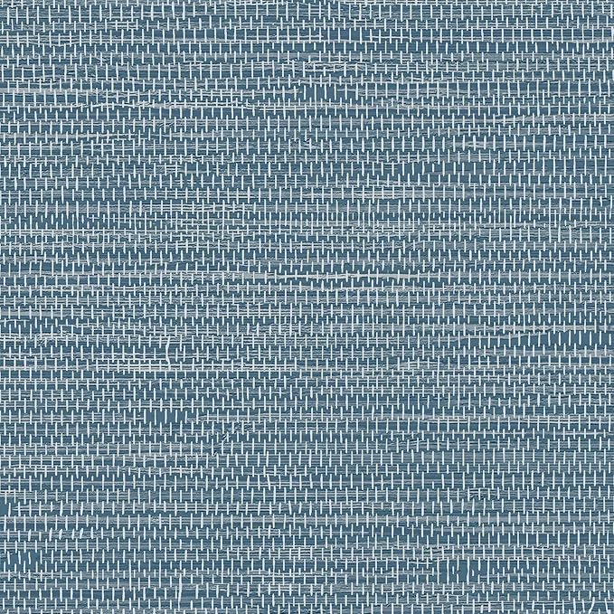 JiffDiff Grasscloth Wallpaper Peel and Stick Blue Grassweave Stick on Wallpaper Textured Self Adhesive Contact Paper 17.3"x118"
