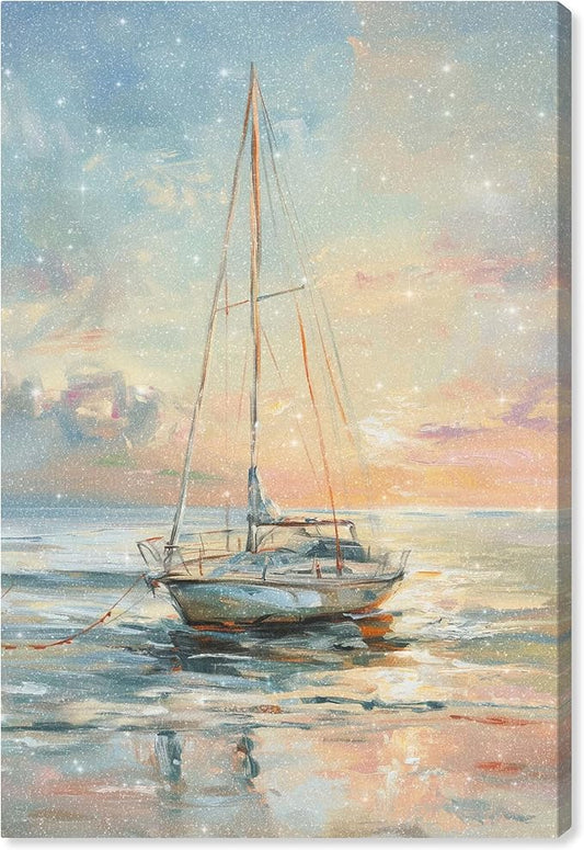 Art Remedy Boat On The Shore Gallery Wrapped Sailing 1 Piece Canvas Wall Art, 16" x 24", Gallery Wrapped